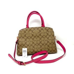 Coach Lillie Carryall In Signature Canvas Brown Pink 91495 Women's Bag Satchels